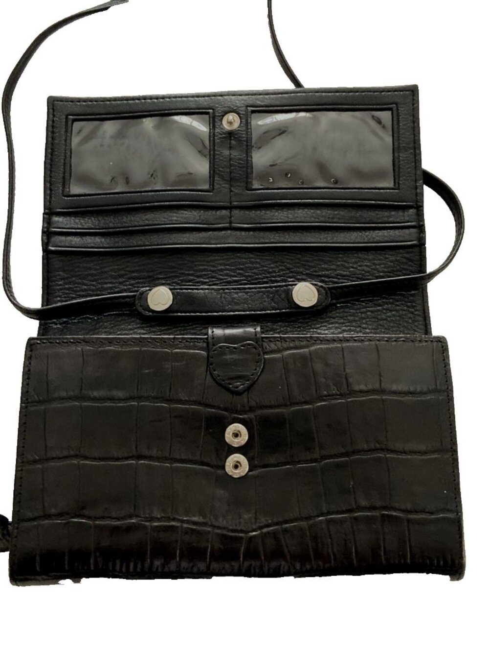 BRIGHTON Brown Leather Croc Wallet Organizer Purse/Crossbody Bag - Picture 4 of 8